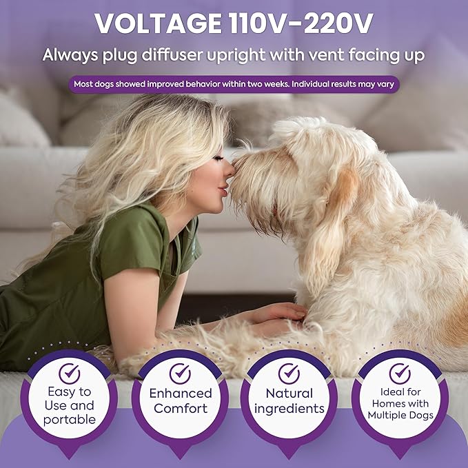 TopSum Calming Diffuser for Dog: Dog Pheromones Calming Diffuser Plug for Stress, Barking, Chewing, Pee Accidents & Separation Behaviors (Purple– 3 Diffusers + 3 Refills)