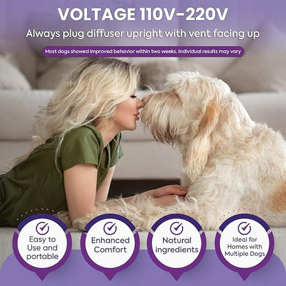 TopSum Calming Diffuser for Dog: Dog Pheromones Calming Diffuser Plug for Stress, Barking, Chewing, Pee Accidents & Separation Behaviors (Purple– 3 Diffusers + 3 Refills)