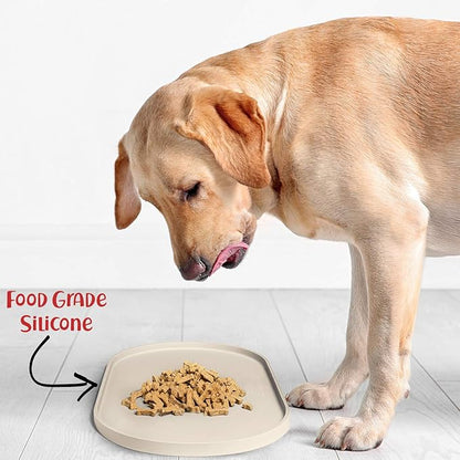 DogBuddy Dog Food Mat - Waterproof Dog Bowl Mat, Silicone Pet Mat for Food and Water Bowls, Nonslip Pet Feeding Mat with Edges, Dogs Food Mats for Floors, Puppy Supplies (Large, White Sand)