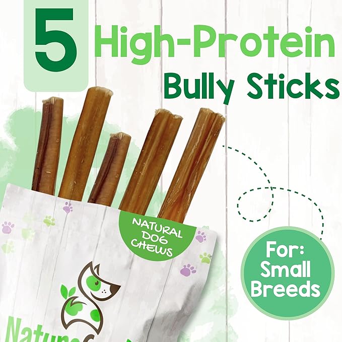 Nature Gnaws Small Bully Sticks for Dogs 5-6" (5 Count) - Long Lasting for Light Chewers and Puppies - Natural Thin Beef Dog Chew Bones - Rawhide Free