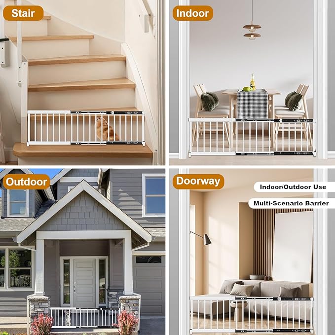 White Metal Dog Gate for Small Dogs - 13.3" Short Freestanding Puppy Gate with Retractable Sliding Rail, No Installation, Indoor/Outdoor Use, Foldable & Portable Pet Barrier