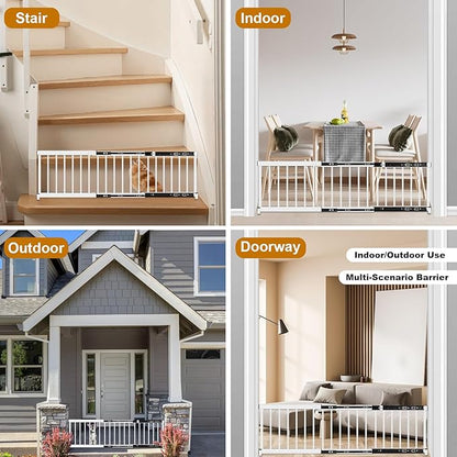 White Metal Dog Gate for Small Dogs - 13.3" Short Freestanding Puppy Gate with Retractable Sliding Rail, No Installation, Indoor/Outdoor Use, Foldable & Portable Pet Barrier