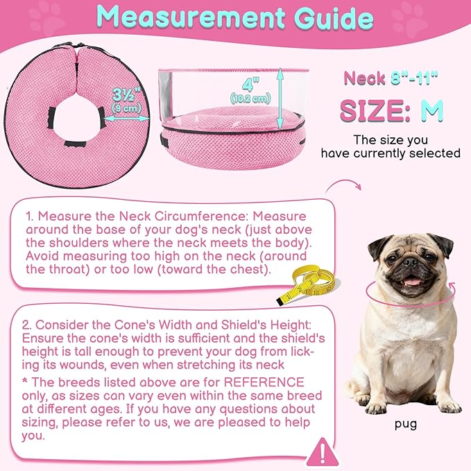 Soft Inflatable Dog Cone for Surgery Recovery, Protective Dog Donut Collar with Shield to Stop Licking Wounds, 2-in-1 Patented Comfort Blow-Up Collar for Small and Medium Pets (Pink, M)
