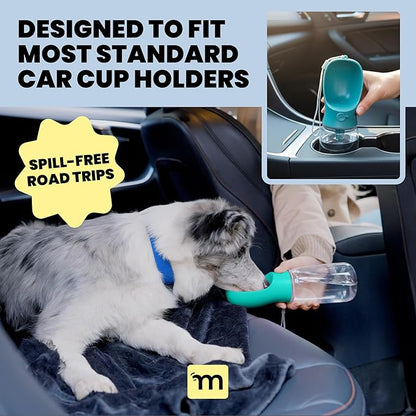 MalsiPree Dog Water Bottle - 19 oz, Navy Blue - One-Hand Leak-Proof Hydration & Pet Water Dispenser - Built-in Travel Bowl & Travel Pet Bowl - BPA-Free for Dog Camping
