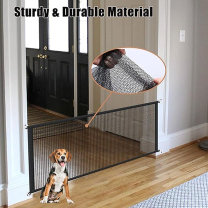 Magic Pet Gate for The House, 71.5" W X 31" H Portable Extra Wide Dog Gates for Doorways, Stairs, No Drill Durable Mesh Puppy Dog Safety Fence Guard, 6 Hooks