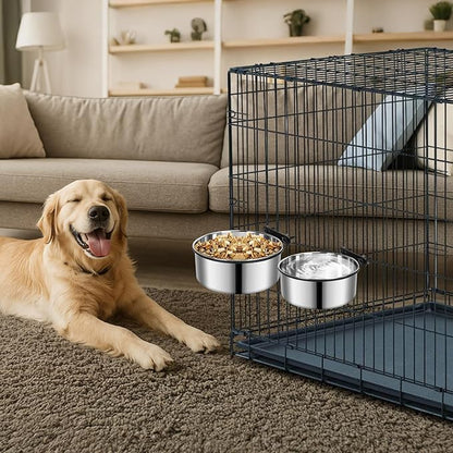 2 Pack Large Kennel Bowls Mountable,Dog Crate Water Bowl No Spill,Hanging Dog Bowl for Crate Cage,Stainless Steel Dogs Water Feeder Dish for Dogs Cats Bunny Ferret Bird,Silver