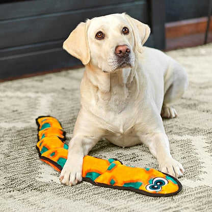 Outward Hound Durablez X-Large Snake Stuffing-Free Squeaky Plush Dog Toy for Puppies & Dogs - Interactive, Soft Yet Tough, No Mess, Jumbo Squeaker, Long-Lasting Play, 40 inch, Orange