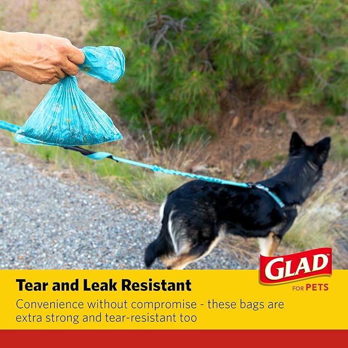 Glad for Pets Scented Waste Bags, Tear Resistant Pet Poop Pick-up Bags with Leak Protection, Lemon Scent, Multicolor Designs, 6 rolls, 90 bags total