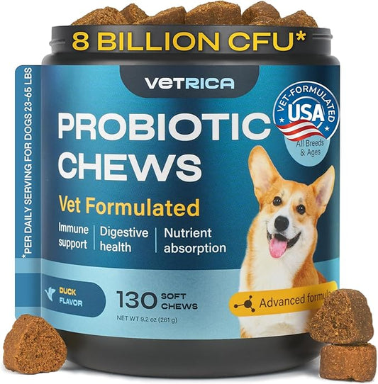 Dog Probiotics - 260 Billion CFU per Pack with Prebiotics, Digestive Enzymes, Pumpkin - Probiotics for Dogs for Digestive Health, Gut Support, Yeast Balance, Allergies Support, Itchy Skin - 130 Chews