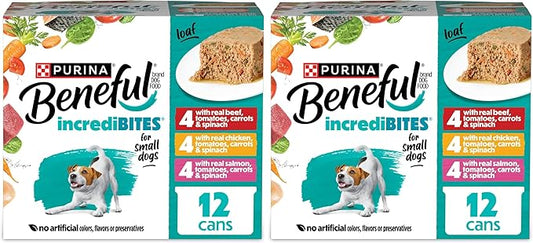 Beneful Purina Small Breed Wet Dog Food Variety Pack,IncrediBites Loaf,Chicken,Beef and Salmon Flavors - 3 oz. Cans,(Pack of 48)