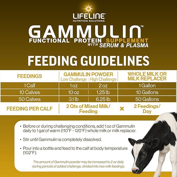 ANNUSO LIFELINE Gammulin Immune & Intestinal Support for Calves, 10lb Pail - Functional Protein Supplement for Days 2-15 - Mix with Milk or Milk Replacer - Vitamins, Minerals, Immune Support