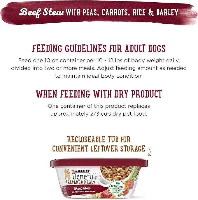 Beneful Purina Gravy Wet Dog Food, Prepared Meals Beef Stew - (8) 10 oz. Tubs (Pack of 2)