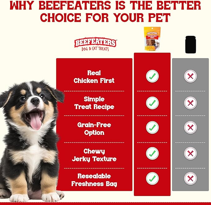 Beefeaters Chicken Jerky Strips for Dogs 9oz, 100% Real Chicken Breast, Oven-Baked, Grain-Free Dog Treats for Training & Rewards, High Protein, Low Fat, Resealable Bag, Allergy-Friendly