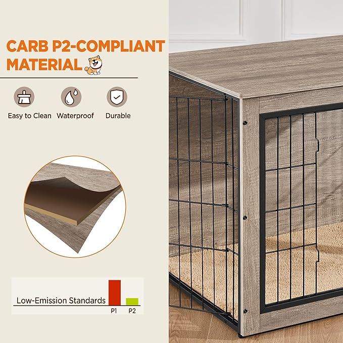 Yaheetech 38'' Dog Crate Furniture with Cushion Wooden Dog Crate with Double Doors/Adjustable Feet Side End Table for Medium/Large Dogs, 37.80" L x 25.59" W x 26.57" H