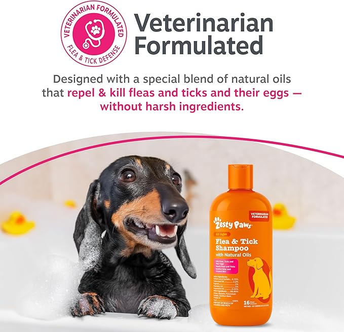 Zesty Paws Flea and Tick Shampoo for Dogs - Veterinarian Formulated Flea Shampoo for Dogs to Kill Fleas, Ticks & Their Eggs - Soothes Itchy & Irritated Dog Skin - Cedarwood, Rosemary & Peppermint Oil