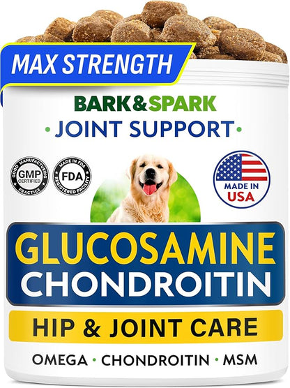 BARK&SPARK Glucosamine Chondroitin Dog Hip & Joint Supplement - Joint Pain Relief - Hip & Joint Chews - Joint Support Large Small Breed - Senior Doggie Vitamin Pill Joint Health