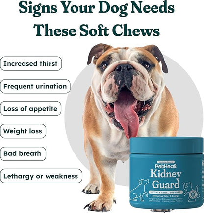 PetHeal Kidney Guard Chews for Dogs - Vet-Reviewed - Supports Renal Health & Energy with Astragalus, Cordyceps, Dong Quai & Rehmannia | Promotes Kidney Function & Detox | 30 Soft Chews, Pork Flavor