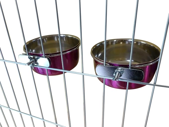 Ellie-Bo Pair of Dog Bowls for Crates/Cages or Pens, Small, 0.6 Litre, Pink