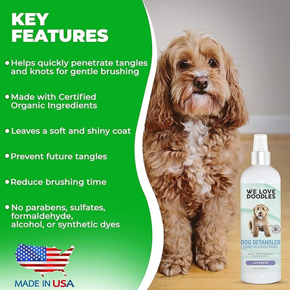 We Love Doodles Dog Detangler Spray - Leave-in Conditioner for Dogs - Dog Detangling Spray - Dematting Spray for Dogs - Tangle Remover - Made in The USA (Lavender)