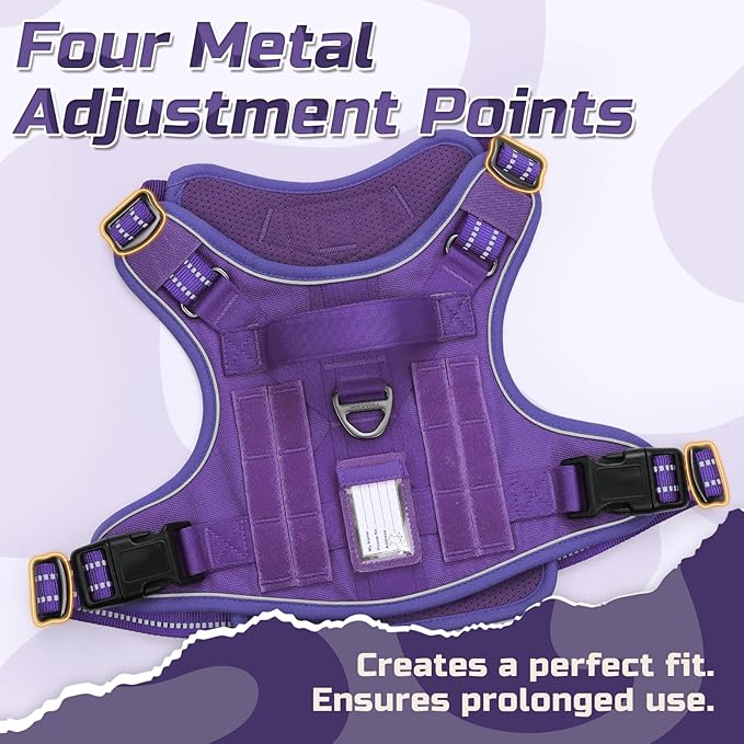 rabbitgoo Tactical Dog Harness for Large Dogs, No Pull Military Service Vest with Handle & Molle, Easy Control for Training Walking, Adjustable Reflective Straps, Purple, L
