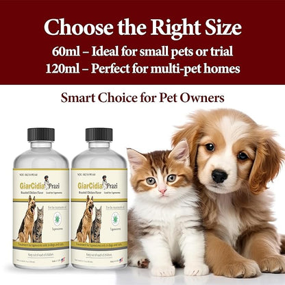 No More Tapeworms in Cats and Dogs- USA Made Dewormer for Cats and Dewormer for Dogs - Chicken Flavour-Glass Bottle with 3ml Dropper (120ml)