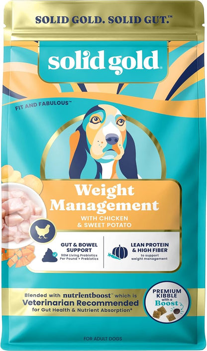 Solid Gold Healthy Weight Management Dry Dog Food for Adult & Senior Dogs - Real Chicken, Probiotics & Omega 3 Fish - Grain Free Dry Dog Food for Healthy Weight & Gut Health - Nutrientboost – 3.75LB