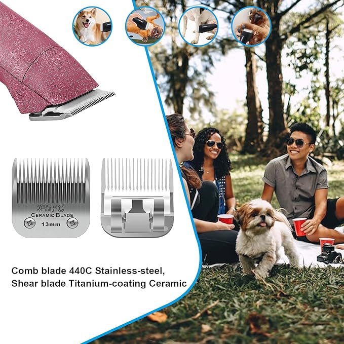 3 Pack 3-3/4FC Detachable Pet Dog Grooming Ceramic Blades,Compatible with Andis,Oster A5,Wahl KM-10 Series,Size 3-3/4FC Blade 1/2-Inch 13MM Cut Length