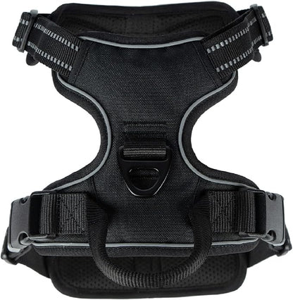 Voyager Dog Harness Dual Leash Attachment No-Pull Control Adjustable Soft but Strong Pet Harness for Medium and Large Dogs with 3M Reflective Technology, Black Nylon, XL (Chest: 28-37")