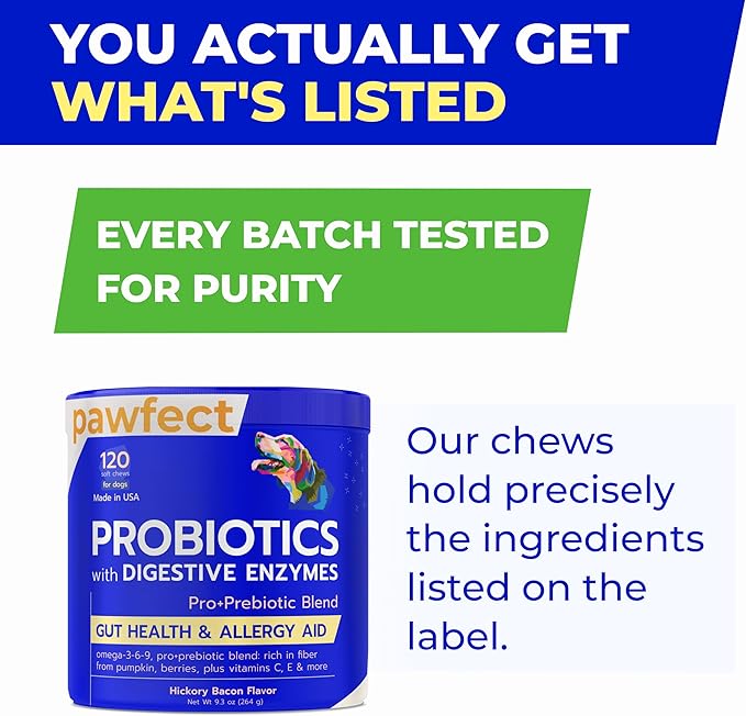 PAWFECTCHEW Pet Probiotics for Dogs & Digestive Enzymes for Dogs | Gut Health & Digestive Function Support | Pumpkin & Omega | Prebiotic Supplement Chews
