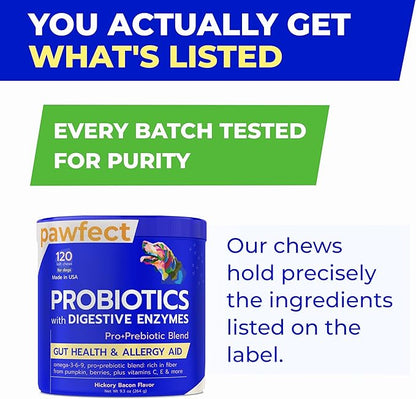 PAWFECTCHEW Pet Probiotics for Dogs & Digestive Enzymes for Dogs | Gut Health & Digestive Function Support | Pumpkin & Omega | Prebiotic Supplement Chews