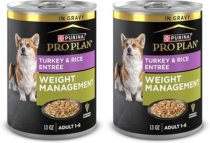 Purina Pro Plan Weight Management Wet Dog Food Turkey and Rice Entree in Gravy - 13 oz. Cans,(Pack of 24)
