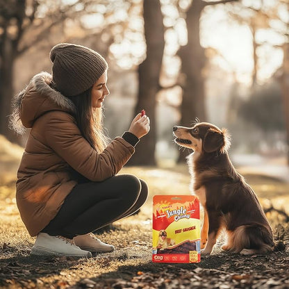 Jungle Calling Soft Beef Sausage Dog Treats, Grain-Free High Protein Tender Beef Jerky, Easy to Chew Training Treats for Small & Medium Dogs, 10.6 oz