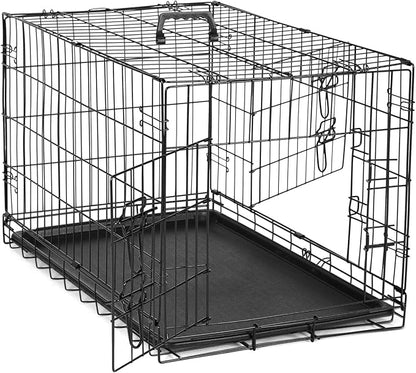 DUMOS Dog Crate, 48 Inch Large Double Door Dog Cage with Plastic Leak-Proof Pan Tray, Folding Extra Large Size Metal Wire Pet Kennel for Indoor, Outdoor, Travel