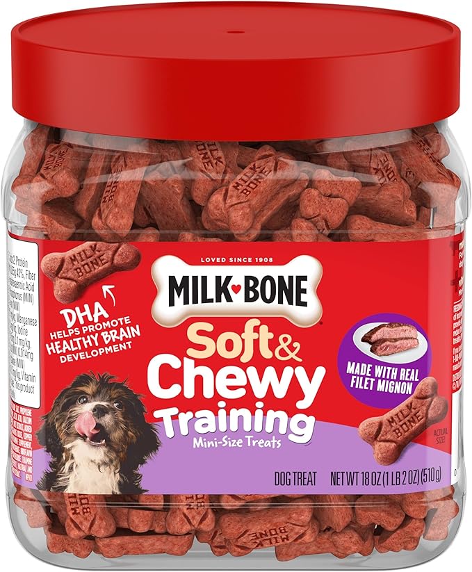 Milk-Bone Soft & Chewy Dog Training Treats Made with Real Filet Mignon, Mini Size, 18 Oz. Bag