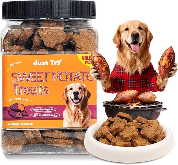 Just Try 15 OZ Dog Biscuits Sweet Potato Flavor Gut Health Support Training Treats Healthy Dog Treats