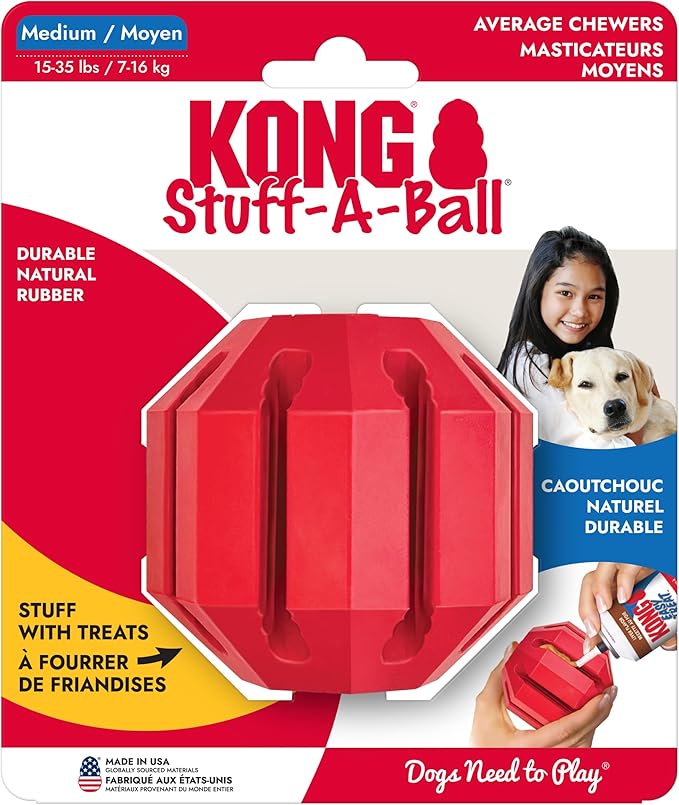 KONG Stuff-A-Ball - Durable Chew Toy for Dogs - Natural Rubber Dog Toy for Dental Health - Pet Toy for Chewing & Teeth Cleaning - Stuffable Toy for Dog Treats & Snacks - for Medium Dogs