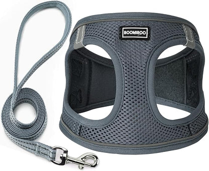 Dog Harness with Leash Set, No Pull Adjustable Reflective Step-in Puppy Pet Vest Harnesses for Small Medium Large Dogs and Cats,Grey S