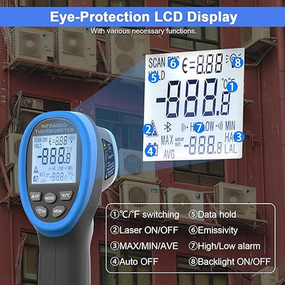 HOLDPEAK Infrared Thermometer D:S=16:1, Digital IR Thermometer 58℉~1472℉, Non-Contact High Laser Temp IR Tool for Cooking (NOT for Human) 985C