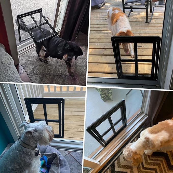 PETLESO Dog Screen Door for Sliding Doors, Inner 12"×16" Lockable Magnetic Self-Closing Flap Pet Passage for Medium to Large Dogs & Cats, Lightweight, Easy Install