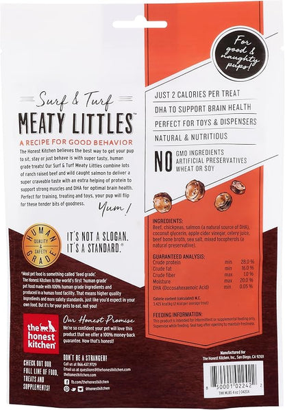 The Honest Kitchen Human Grade Dog Treats Surf & Turf Meaty Littles: Beef & Salmon Recipe, 4 oz Bag