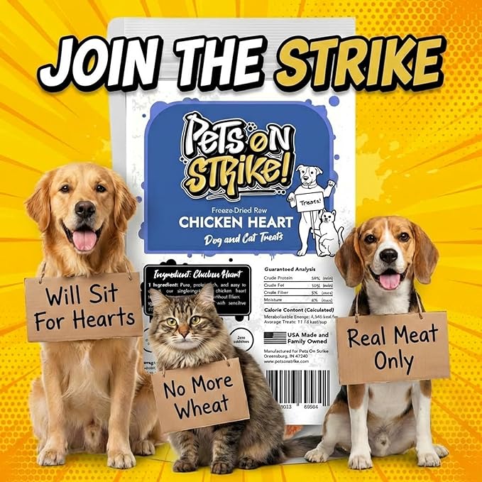 Freeze Dried Chicken Hearts for Dogs & Cats (3oz) – Single Ingredient Dog Treats – USA Sourced & Made – High Protein, All Natural, Grain Free – Raw Freeze-Dried Training Treats