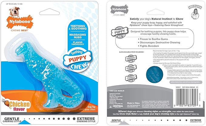 Nylabone New Puppy Starter Kit, 5 Chew Toys and 1 Natural Treat for Puppies, Multi Color, Bacon & Chicken Flavor, Small Dogs - Up to 25 lbs., 6 Pack