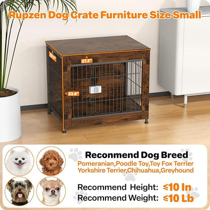 Dog Crate Furniture, Wooden Dog Crate 27in, Decorative Cage with End Table for Dog Indoor Kennel, High Anxiety Dog, Escape-Proof Locks for All Breeds