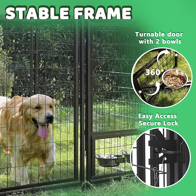 LEMBERI 6x4x4 Outside Dog Kennel with Roof for Large Dogs,Heavy Duty Welded Wire Steel Dog Playpen Fence with Secure Lock, Pet Pen with UV-Resistant Waterproof Cover (69.1''L x 50.4''W x 56.6'H)