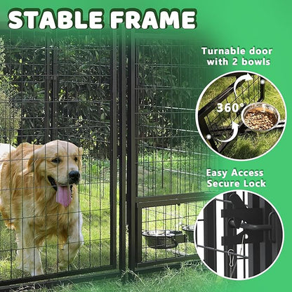 LEMBERI 6x4x4 Outside Dog Kennel with Roof for Large Dogs,Heavy Duty Welded Wire Steel Dog Playpen Fence with Secure Lock, Pet Pen with UV-Resistant Waterproof Cover (69.1''L x 50.4''W x 56.6'H)
