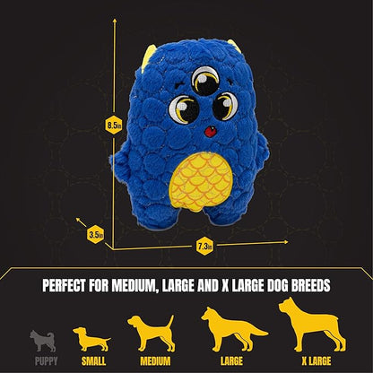 Bite Force - Durable & Strong Dog Toy Blue Furocious Frank Monster with Squeaker, Kevlar-Reinforced Seams for Aggressive chewers.