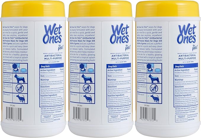 Wet Ones for Pets Antibacterial Dog Wipes, Multi-Purpose Grooming Wipes with Aloe Vera for Paws, Face & Body, Easy Cleanups Between Baths, Tropical Splash Scent, 5.7 in x 7.5 in, 50 Count - 3 Pack
