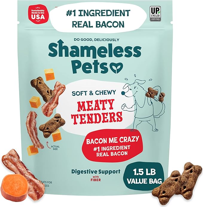 Shameless Pets Soft & Chewy Dog Treats, Bacon Me Crazy Meaty Tenders, 1.5lb – Real Bacon is 1st Ingredient – Grain Free, No Corn or Soy – Digestive Support – for Small, Medium & Large Dogs