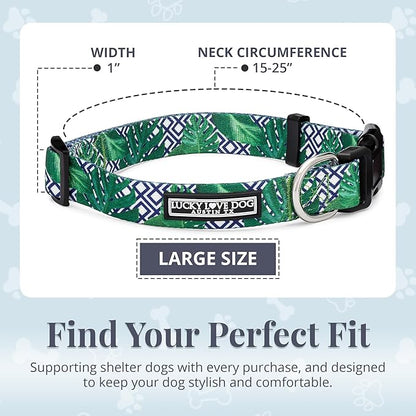 Lucky Love Dog Collar, Beautiful & Vivid Pattern Large Boy Dog Collars, Easy On & Off Clasp Accessory (Blue Laguna, L)