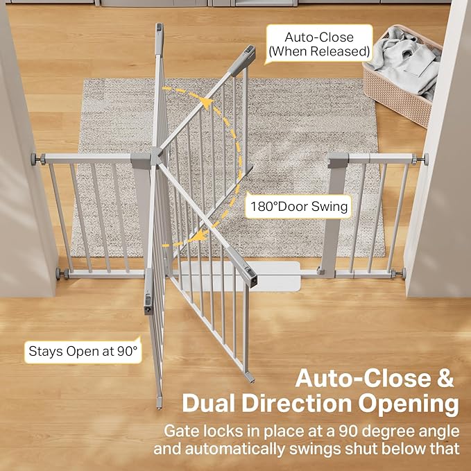 Cumbor 29.7–51.5" Extra Wide Baby Gate for Stairs, Pressure-Mounted Dog Gates for Doorways & Hallways, Auto-Close Walk-Through, No-Trip Design, Child Proof Safety, Dog/Pet Gate for Indoor Use, Silver